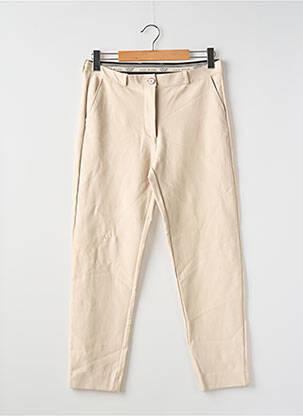 Pantalon droit fermeture zippée sous rabat boutonné beige EAST DRIVE femme