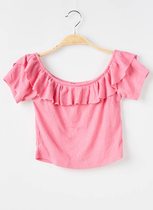 Top tissage jersey manches courtes rose SANS MARQUE femme