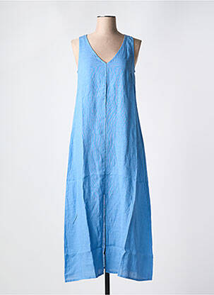 Robe longue tissage crêpe sans manche bleu LE BOUDOIR D'EDOUARD femme