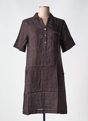Robe mi-longue tissage crêpe manches courtes marron LE BOUDOIR D'EDOUARD femme