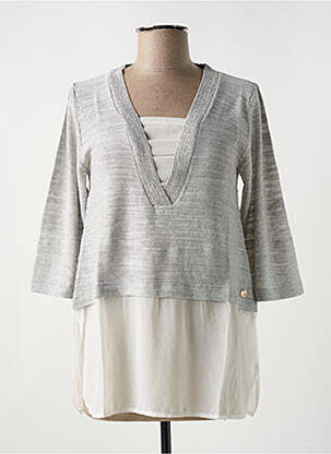 Pull coupe cintrée manches 3/4 gris LE BOUDOIR D'EDOUARD femme