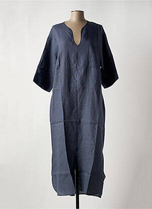 Robe longue tissage crêpe manches 3/4 bleu LE BOUDOIR D'EDOUARD femme