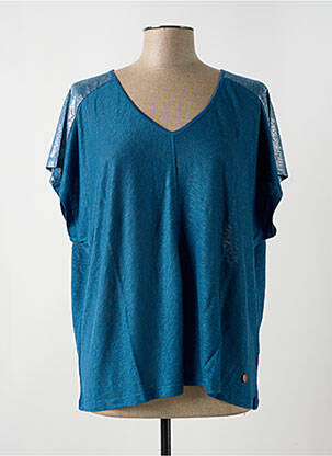 T-shirt col v manches courtes bleu LE BOUDOIR D'EDOUARD femme