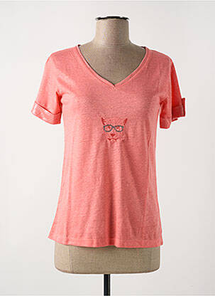 T-shirt col v manches courtes orange LE BOUDOIR D'EDOUARD femme
