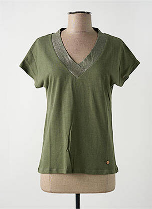 T-shirt col v manches courtes vert LE BOUDOIR D'EDOUARD femme