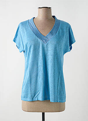 T-shirt col v manches courtes bleu LE BOUDOIR D'EDOUARD femme