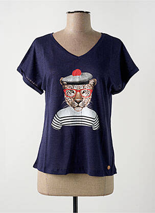 T-shirt col v manches courtes bleu LE BOUDOIR D'EDOUARD femme
