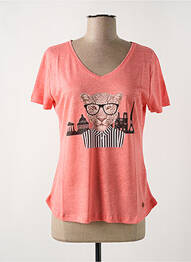 T-shirt col v manches courtes rose LE BOUDOIR D'EDOUARD femme