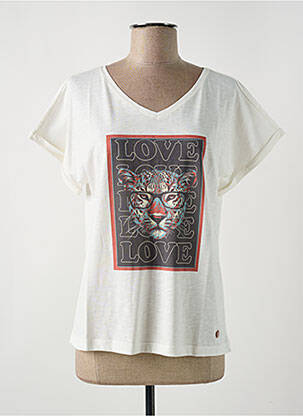 T-shirt col v manches courtes beige LE BOUDOIR D'EDOUARD femme