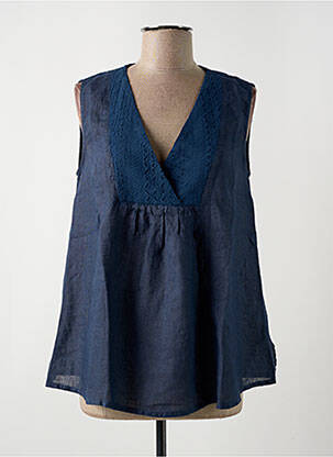 Blouse col v sans manche bleu LE BOUDOIR D'EDOUARD femme