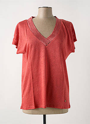 T-shirt col v manches courtes rouge LE BOUDOIR D'EDOUARD femme