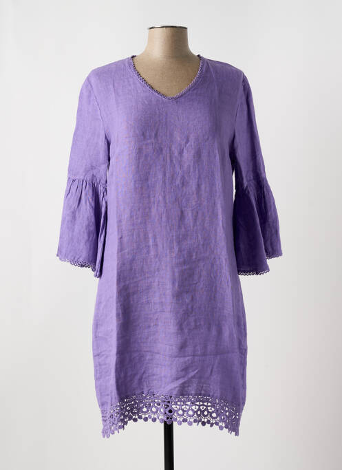Robe mi-longue manches 3/4 manches 3/4 violet LE BOUDOIR D'EDOUARD femme