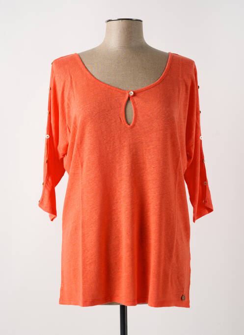 T-shirt col v manches 3/4 orange LE BOUDOIR D'EDOUARD femme