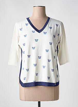 Top imprimé fantaisie manches 3/4 blanc LE BOUDOIR D'EDOUARD femme