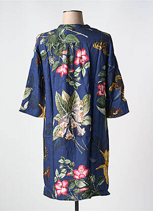 Robe mi-longue imprimé fleurs manches 3/4 bleu LE BOUDOIR D'EDOUARD femme