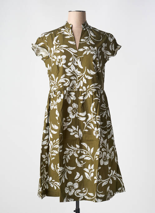 Robe mi-longue imprimé fantaisie manches courtes vert LE BOUDOIR D'EDOUARD femme