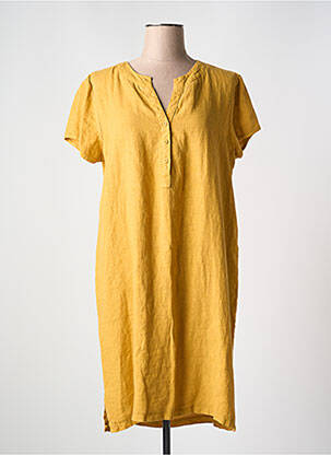 Robe mi-longue tissage crêpe manches courtes jaune LE BOUDOIR D'EDOUARD femme