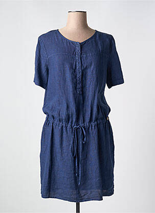 Robe mi-longue tissage crêpe manches courtes bleu LE BOUDOIR D'EDOUARD femme