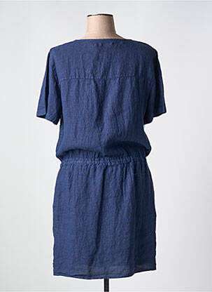 Robe mi-longue tissage crêpe manches courtes bleu LE BOUDOIR D'EDOUARD femme