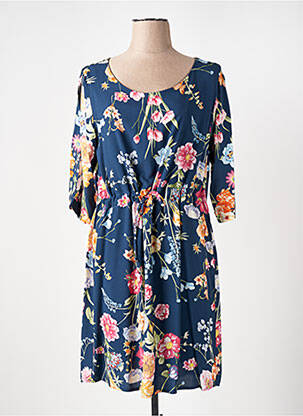 Robe mi-longue imprimé fleurs manches 3/4 bleu LE BOUDOIR D'EDOUARD femme