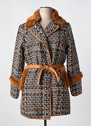 Manteau long coupe cintrée sans capuche marron LESLIE femme