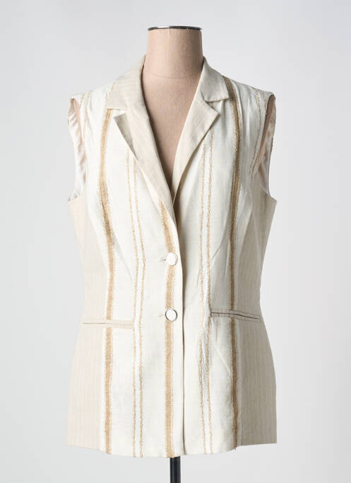 Gilet sans manche imprimé rayures beige GREGORY PAT femme