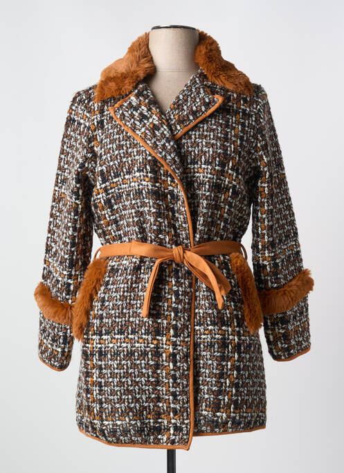 Manteau long coupe cintrée sans capuche marron LESLIE femme