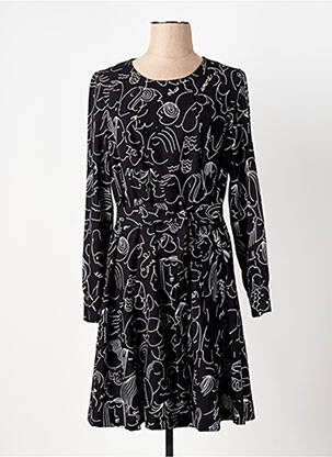 Robe mi-longue imprimé fantaisie manches longues noir CAROLINE BISS femme