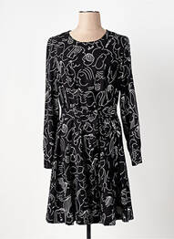 Robe mi-longue imprimé fantaisie manches longues noir CAROLINE BISS femme