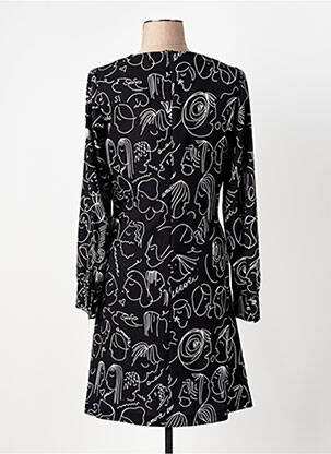 Robe mi-longue imprimé fantaisie manches longues noir CAROLINE BISS femme