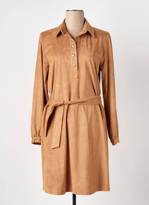 Robe mi-longue manches longues manches longues beige CAROLINE BISS femme