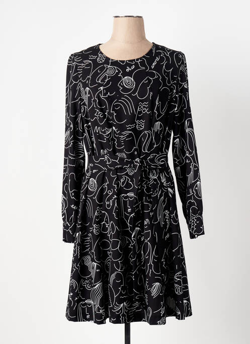 Robe mi-longue imprimé fantaisie manches longues noir CAROLINE BISS femme