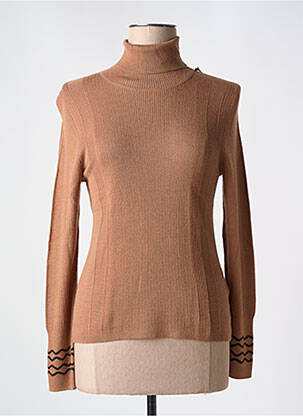 Pull col roulé tissage côtelé manches longues marron CAROLINE BISS femme