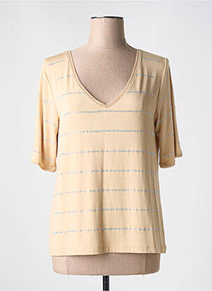 T-shirt sérigraphie avec strass manches courtes beige FUEGO WOMAN femme