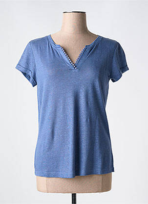 T-shirt col v manches courtes bleu DEVERNOIS femme