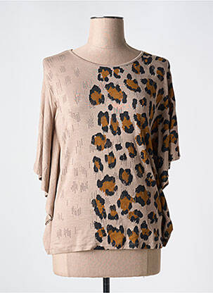 T-shirt sérigraphie avec strass manches courtes marron LEO & UGO femme
