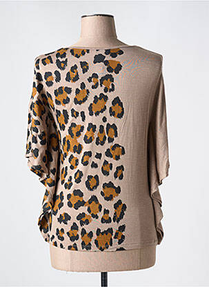 T-shirt sérigraphie avec strass manches courtes marron LEO & UGO femme