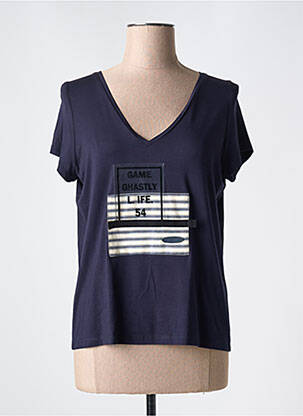 T-shirt col v manches courtes bleu POUPEE CHIC femme