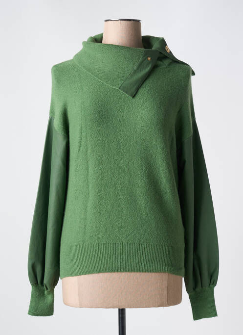 Pull col roulé stretch manches longues vert CAROLINE BISS femme