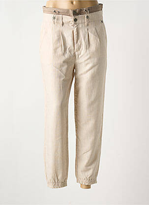 Pantalon droit taille à pinces taille haute beige FREE-MAILLE femme