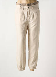 Pantalon droit tissage crêpe taille haute beige FREE-MAILLE femme
