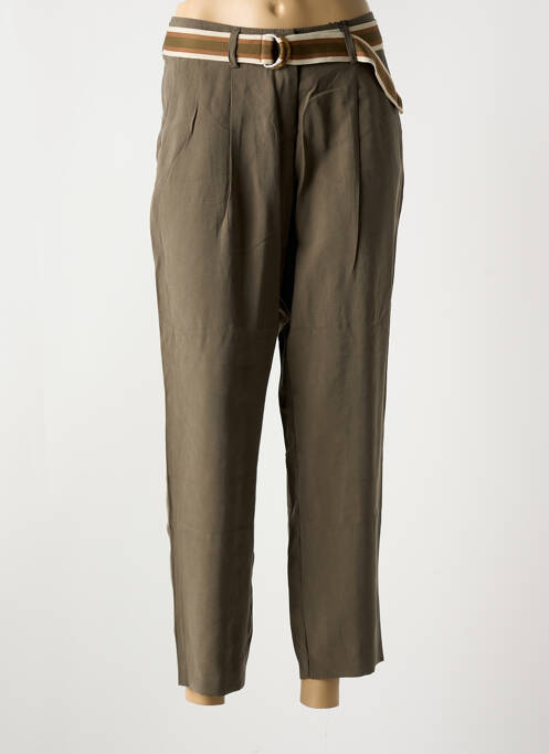 Pantalon chino tissage popeline taille haute vert TONI femme