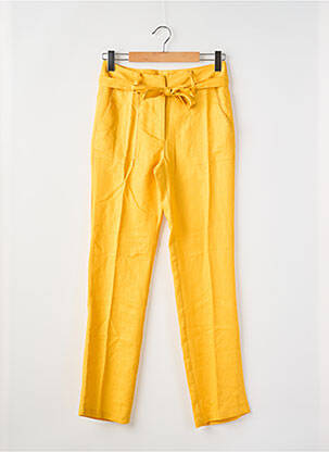 Pantalon droit fermeture zippée sous rabat avec crochet taille normale jaune JULIE GUERLANDE femme