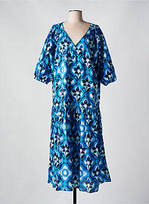 Robe longue imprimé fleurs manches 3/4 bleu SURKANA femme
