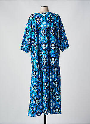 Robe longue imprimé fleurs manches 3/4 bleu SURKANA femme