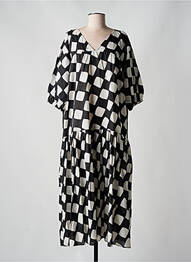 Robe longue imprimé fantaisie manches 3/4 noir SURKANA femme
