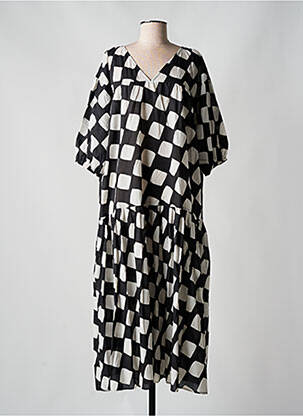 Robe longue imprimé fantaisie manches 3/4 noir SURKANA femme