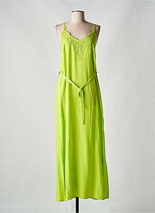 Robe longue coupe cintrée fines bretelles vert CREAM & ROUGE femme