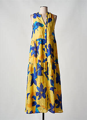 Robe longue imprimé fleurs sans manche jaune SURKANA femme