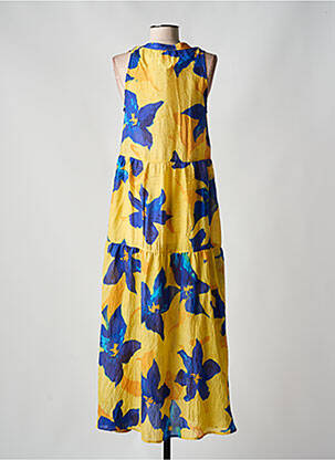 Robe longue imprimé fleurs sans manche jaune SURKANA femme